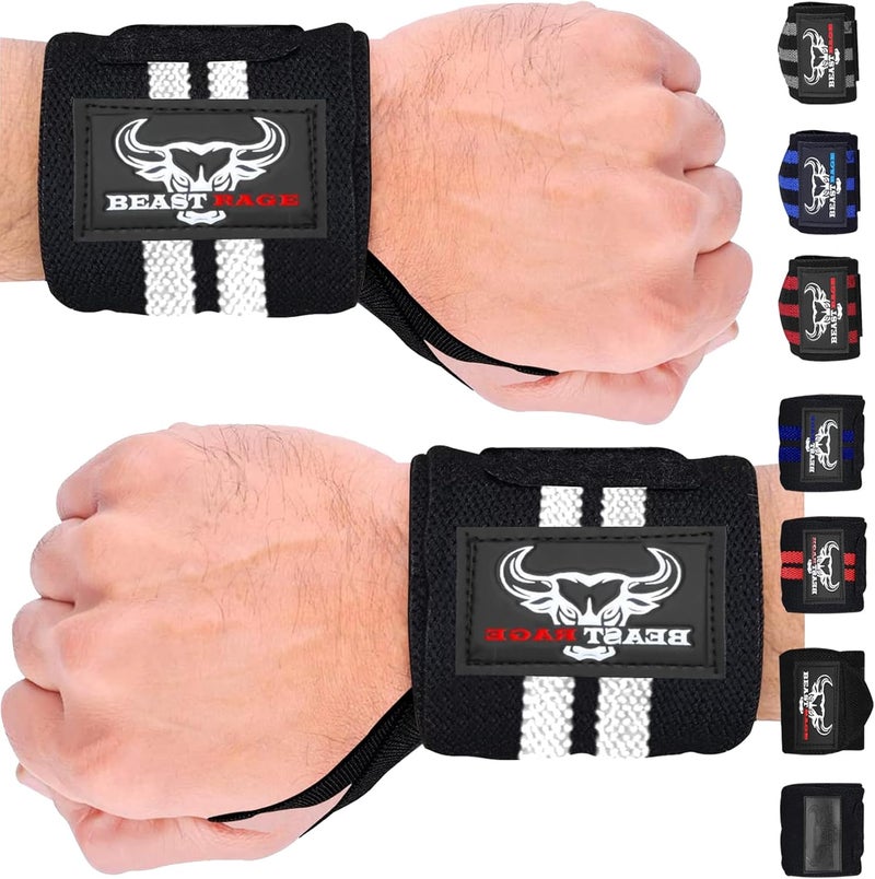BEAST RAGE Wrist Wraps for Weightlifting - Adjustable Lifting Straps With Thumb Loop for Enhanced Gym Support, Powerlifting, Bodybuilding and Workout - Image 1